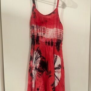 Coral, white & Black Tie -Dye Cover up dress